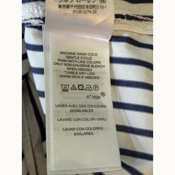 Lauren Ralph Lauren Women’s 2X Button Up Stripe Top White Blue Nautical Office - Picture 7 of 8